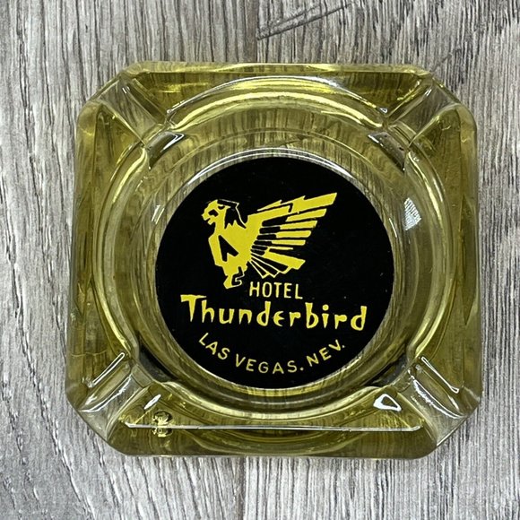 Hotel Thunderbird Casino Glass Ashtray Las Vegas Nevada Green Glass 3-1/2” - Picture 1 of 5